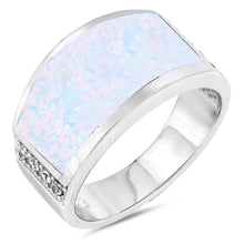 Load image into Gallery viewer, Sterling Silver Thick Wedding Band Shape White Lab Opal Rings With CZ StonesAnd Face Height 11mm