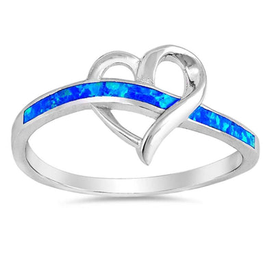 Sterling Silver Heart Shape Blue Lab Opal RingsAnd Face Height 11mm
