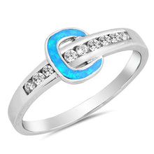 Load image into Gallery viewer, Sterling Silver Belt Shape Blue Lab Opal Rings With CZ StonesAnd Face Height 8mm