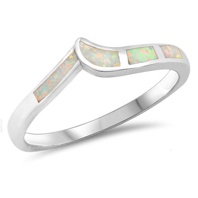 Sterling Silver Crown Shaped White Lab Opal Ring