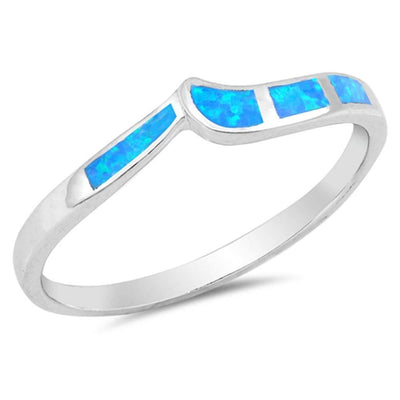 Sterling Silver Wave Shape Blue Lab Opal RingsAnd Face Height 5mm