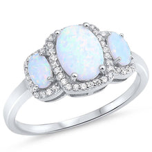 Load image into Gallery viewer, Sterling Silver Three Ovals Shape White Lab Opal Rings With CZ StonesAnd Face Height 10mm