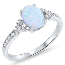Load image into Gallery viewer, Sterling Silver Oval Shape White Lab Opal Rings With CZ StonesAnd Face Height 8mm