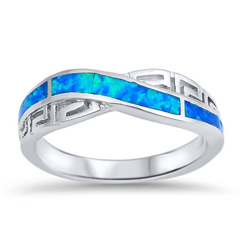 Sterling Silver Infinity Shape Blue Lab Opal RingsAnd Face Height 6mm