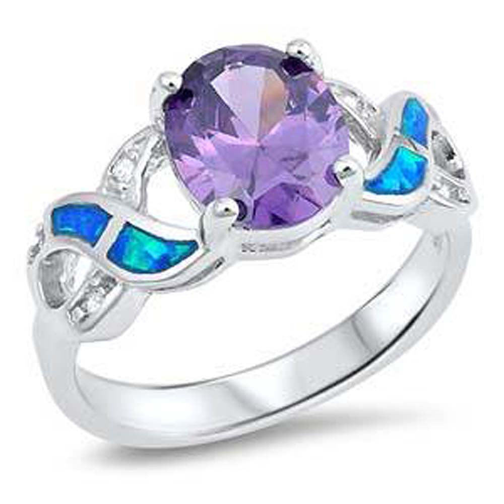 Sterling Silver Amethyst CZ Blue Opal Ring