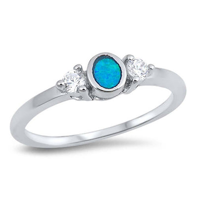 \r\nSterling Silver Trendy Ring with Blue Lab OpalAnd Center and Clear CZAnd Face Height of 5 mm