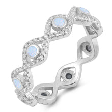 Load image into Gallery viewer, Sterling Silver All Seeing Eyes Shape White Lab Opal Rings with CZ Stones, Face Height 4mm
