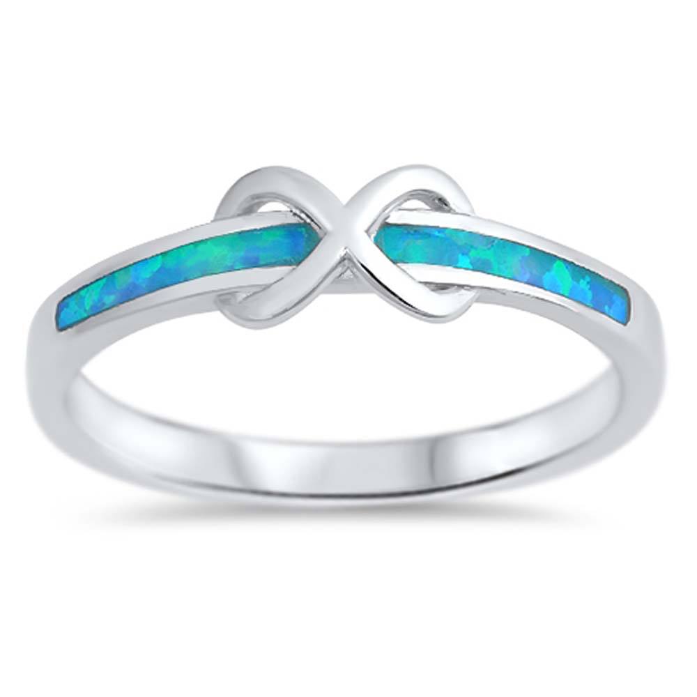 Sterling Silver Infinity Light Blue Lab Opal RingsAnd Face Height 5mm