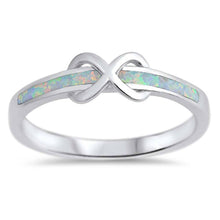 Load image into Gallery viewer, Sterling Silver Infinity White Lab Opal RingsAnd Face Height 5mm