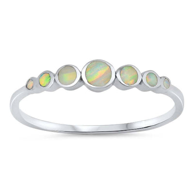 Sterling Silver Rounds White Lab Opal RingsAnd Face Height 4mm