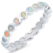Load image into Gallery viewer, Sterling Silver Rounds Shape white Lab Opal RingsAnd Face Height 2mm