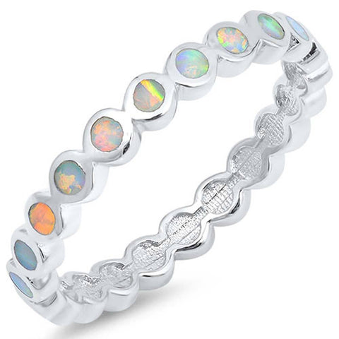 Sterling Silver Rounds Shape white Lab Opal RingsAnd Face Height 2mm