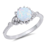 Sterling Silver Round Shape White Lab Opal Rings With CZ StonesAnd Face Height 10mm