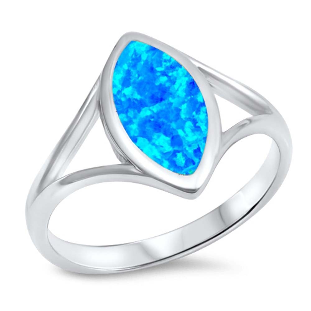 Sterling Silver Pear Shape Light Blue Lab Opal RingsAnd Face Height 15mm