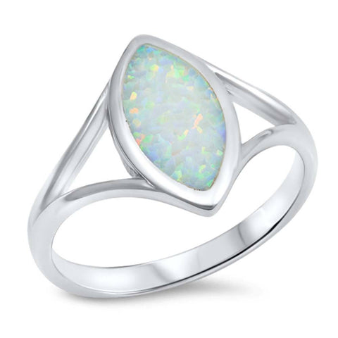 Sterling Silver Pear Shape White Lab Opal RingsAnd Face Height 15mm
