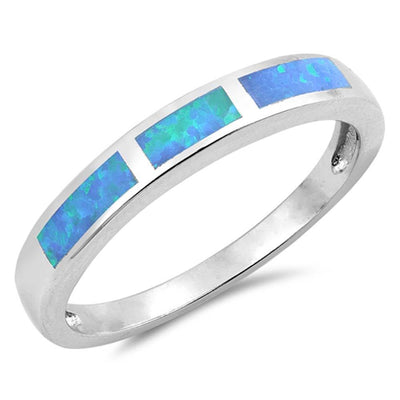 Sterling Silver Wedding Band Blue Lab Opal RingsAnd Face Height 3mm