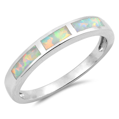 Sterling Silver Wedding Band White Lab Opal RingsAnd Face Height 3mm