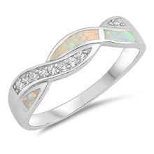 Load image into Gallery viewer, Sterling Silver Braid Shaped White Lab Opal Rings With CZ StonesAnd Face Height 5mm