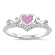 Load image into Gallery viewer, Sterling Silver Heart Shaped Pink Lab Opal Rings With CZ StonesAnd Face Height 7mm