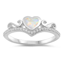 Load image into Gallery viewer, Sterling Silver Heart Shaped White Lab Opal RingsAnd Face Height 7mm