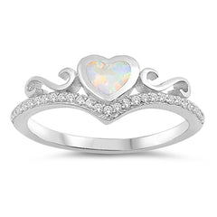 Sterling Silver Heart Shaped White Lab Opal RingsAnd Face Height 7mm