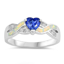Load image into Gallery viewer, Sterling Silver Infinity Heart White Lab Opal Rings With Blue Sapphire CZ StonesAnd Face Height 6mm