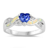 Sterling Silver Infinity Heart White Lab Opal Rings With Blue Sapphire CZ StonesAnd Face Height 6mm