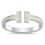 Sterling Silver Open Bar Shaped White Lab Opal Ring