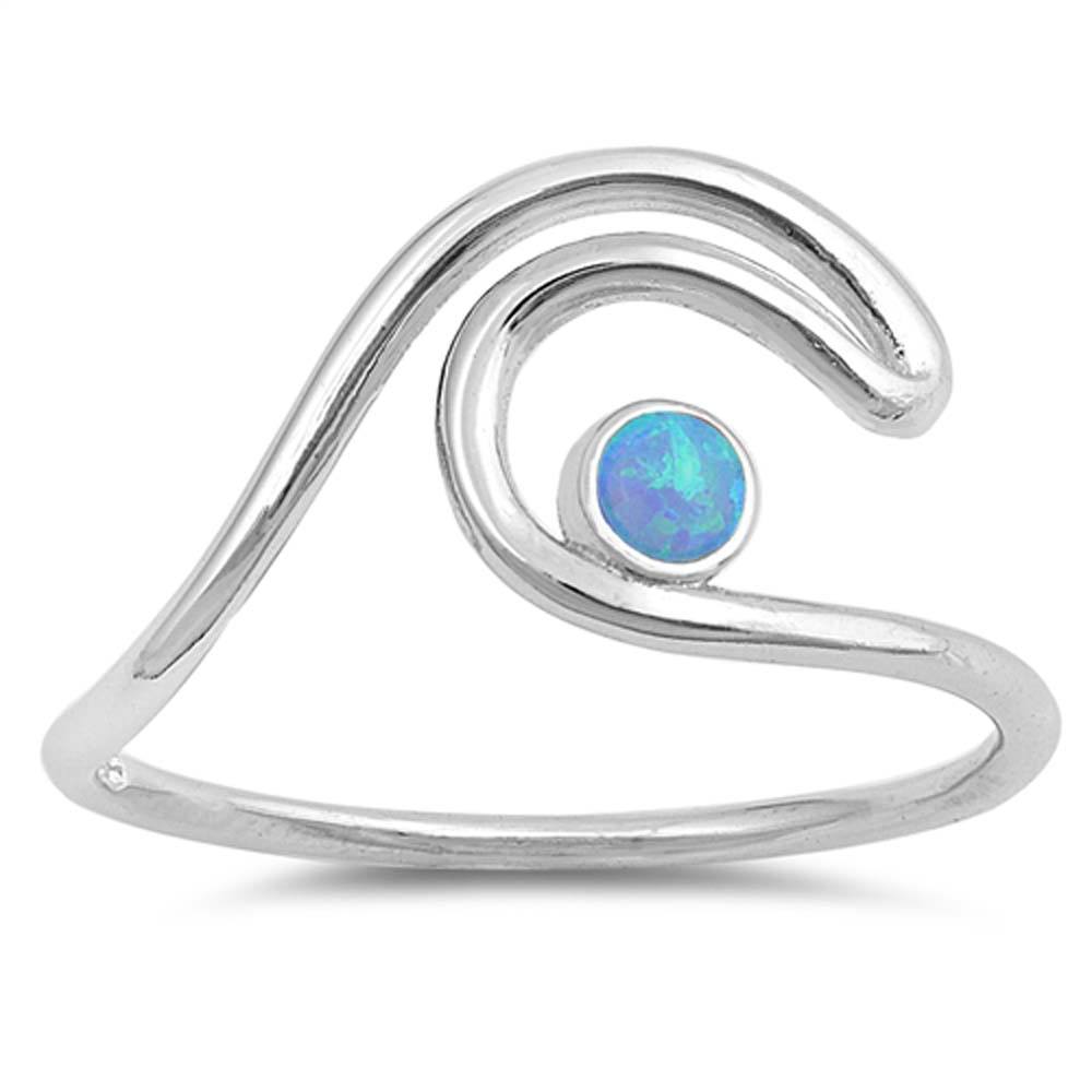Sterling Silver Wave Shaped Blue Lab Opal RingsAnd Face Height 11mm