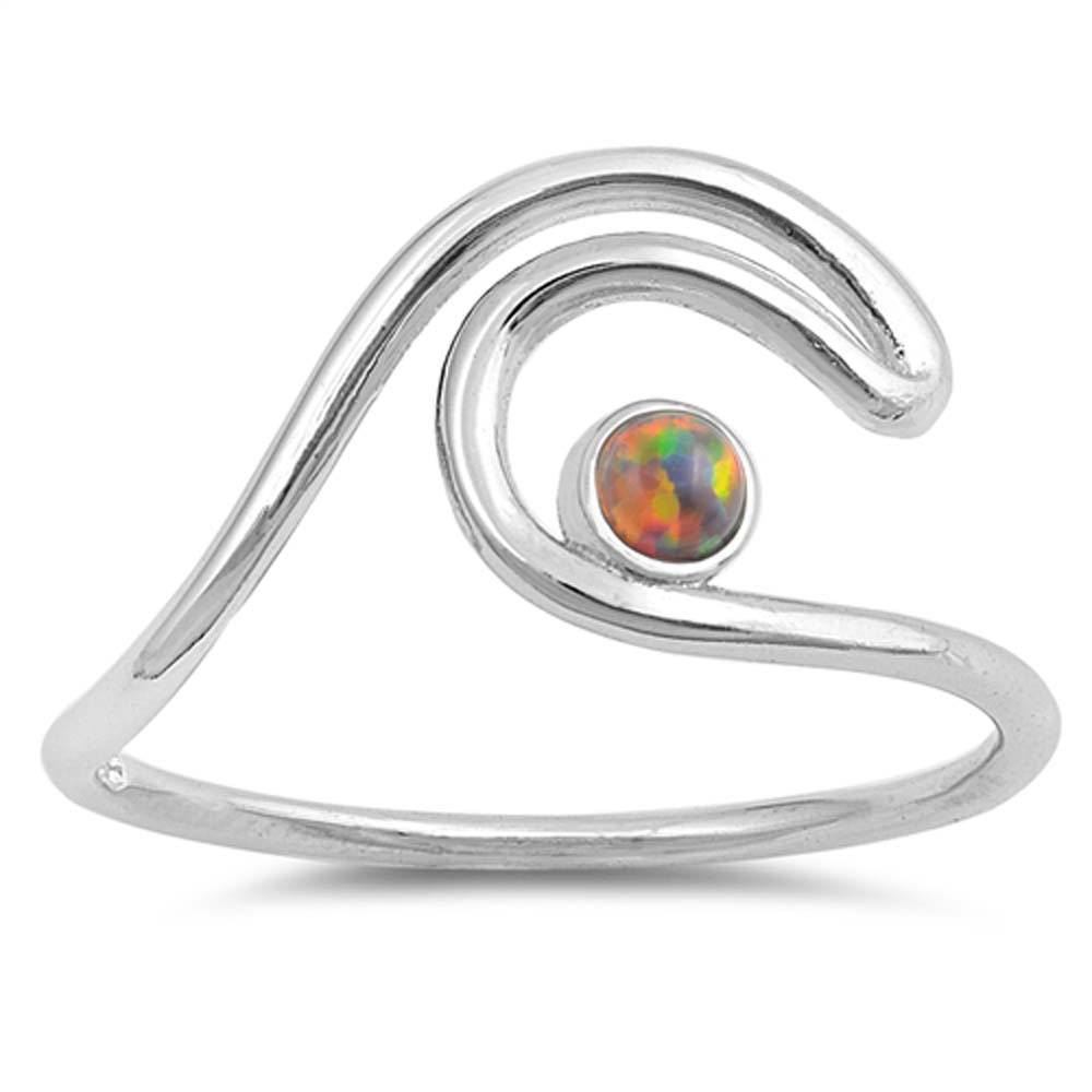 Sterling Silver Wave Shaped Black Lab Opal Ring