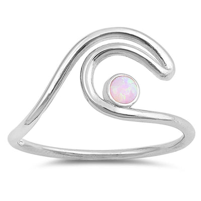 Sterling Silver Wave Shaped Pink Lab Opal Ring