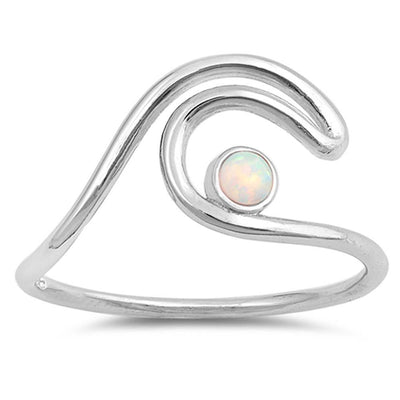 Sterling Silver Wave Shaped White Lab Opal RingsAnd Face Height 11mm