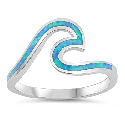 Sterling Silver Wave Shaped Blue Lab Opal Ring
