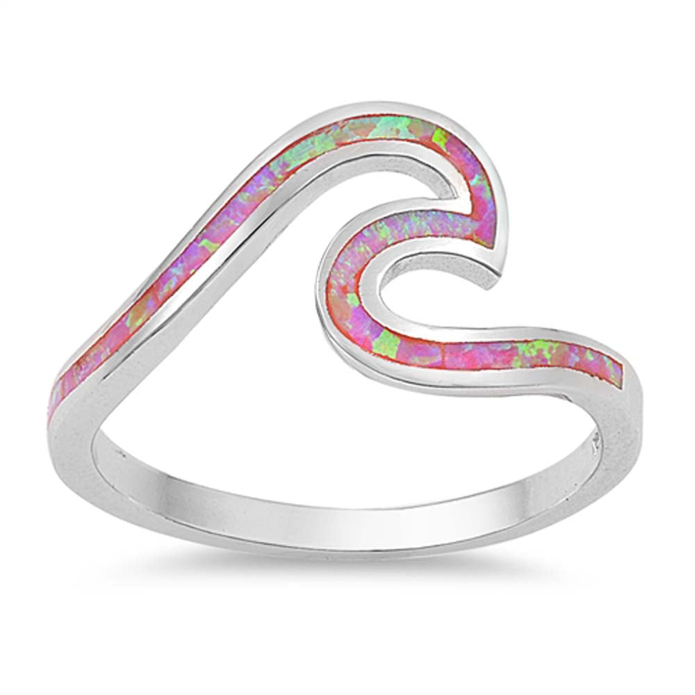Sterling Silver Lab Opal Wave Ring