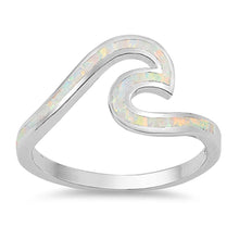 Load image into Gallery viewer, Sterling Silver Wave Shaped White Lab Opal Ring