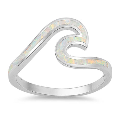 Sterling Silver Wave Shaped White Lab Opal Ring