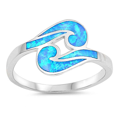 Sterling Silver Wave Shaped Light Blue Lab Opal Ring