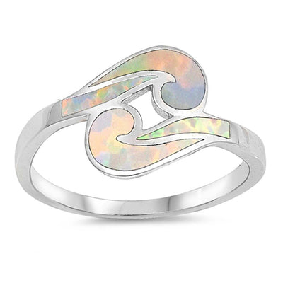Sterling Silver Wave Shaped White Lab Opal Ring