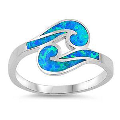 Sterling Silver Wave Shaped Blue Lab Opal Ring