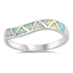 Sterling Silver Curve Shaped White Lab Opal Ring
