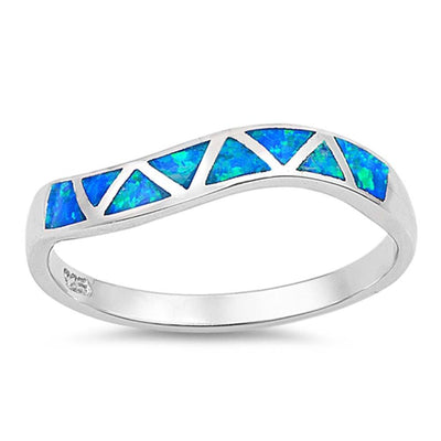 Sterling Silver  Curve Shaped Blue Lab Opal Ring