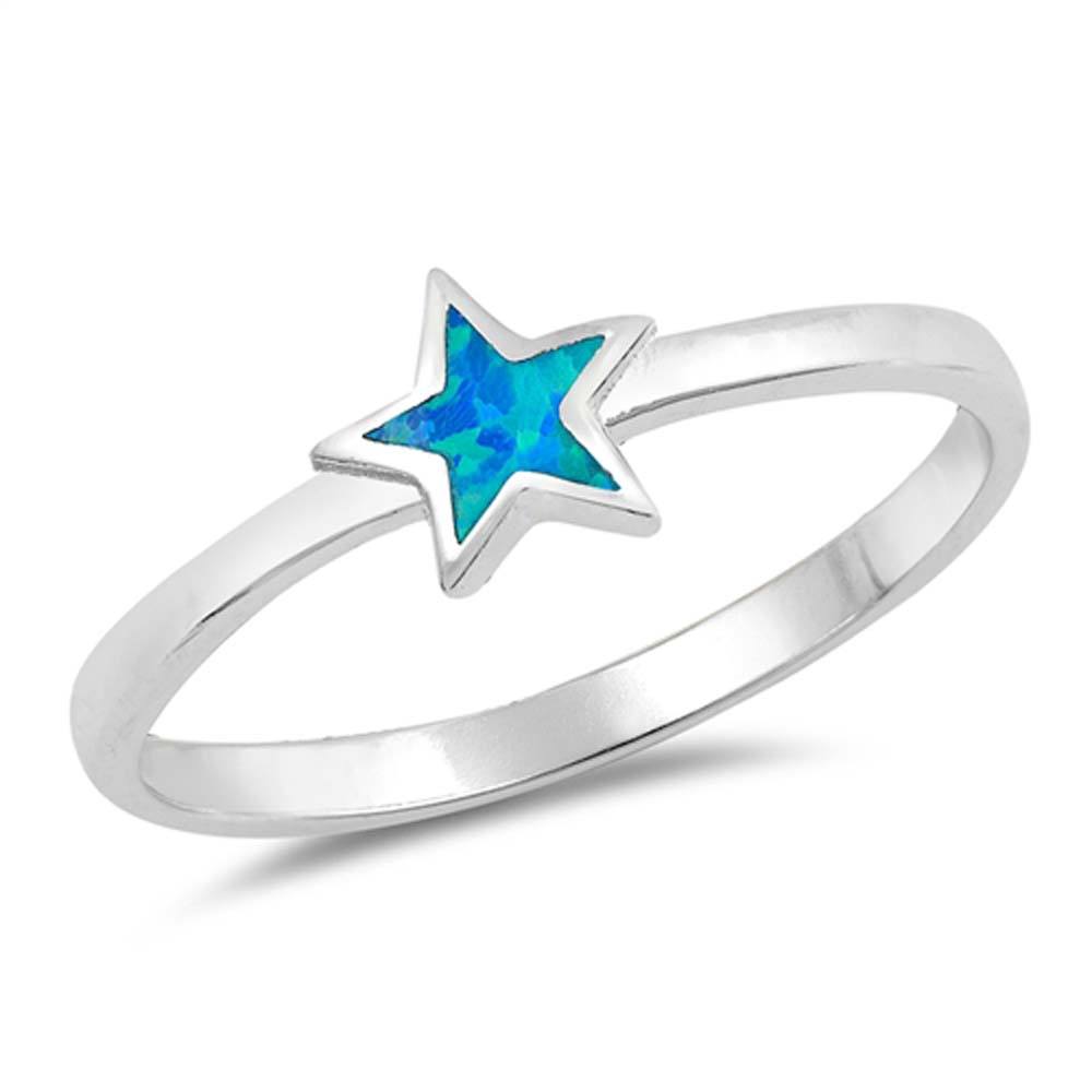 Sterling Silver Star Shaped Blue Lab Opal Ring