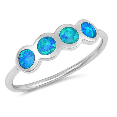 Sterling Silver Round Shaped Blue Lab Opal Ring