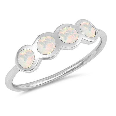 Sterling Silver Round Shaped White Lab Opal Ring