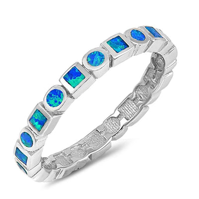 Sterling Silver Round Shaped Blue Lab Opal Ring