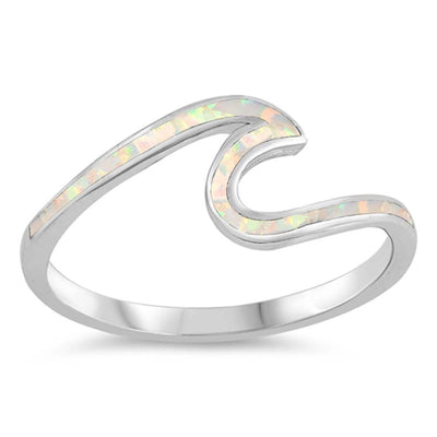 Sterling Silver Wave Shaped White Lab Opal Ring
