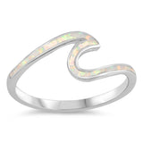 Sterling Silver Wave Shaped White Lab Opal Ring