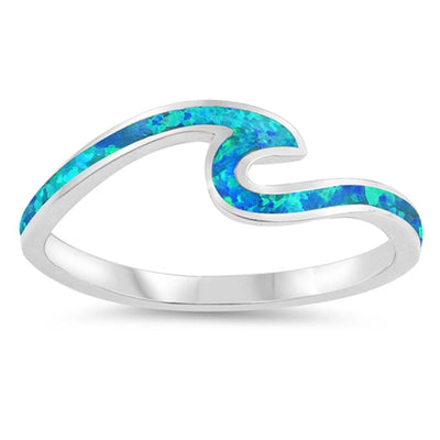 Sterling Silver Wave Shaped Blue Lab Opal Ring