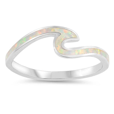 Sterling Silver Wave Shaped White Lab Opal Ring