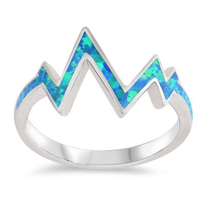 Sterling Silver Zig Zag Shaped Blue Lab Opal Ring